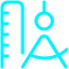 Blue icon combining a ruler and compass representing precision and measurement.