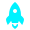 Blue rocket launch icon with flames at the bottom.