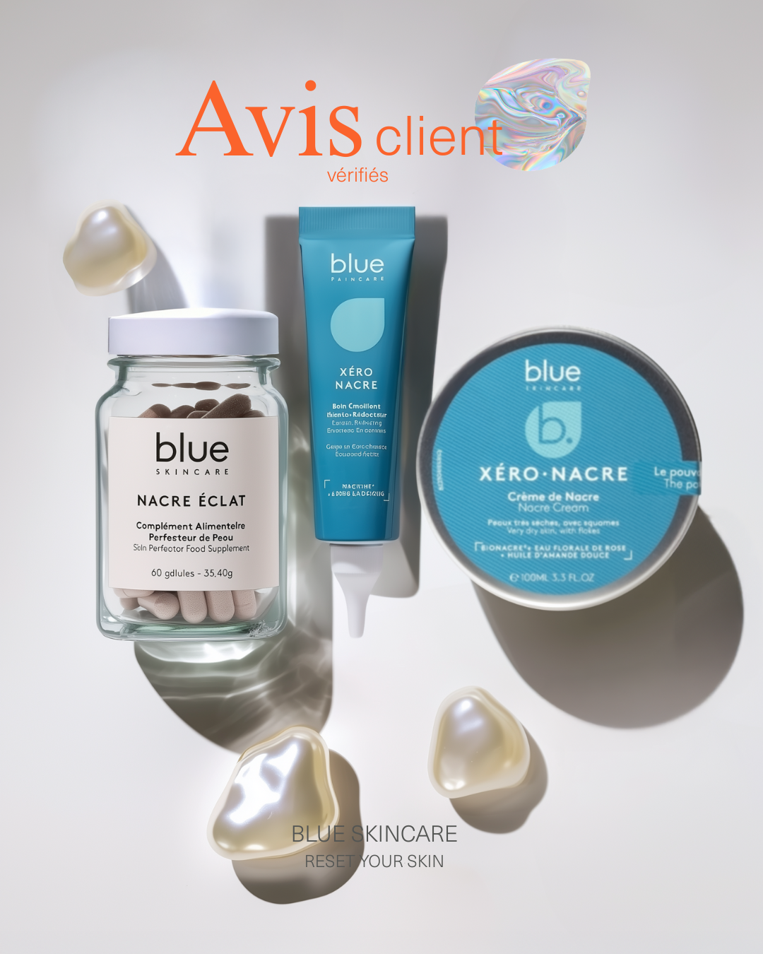 Identité visuelle Blue Skincare — esthétique scientifique apaisée