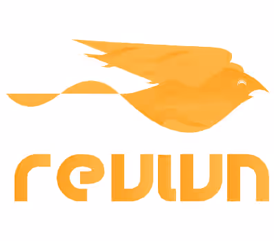 Orange stylized bird flying above the word 'revivn' in lowercase orange letters.