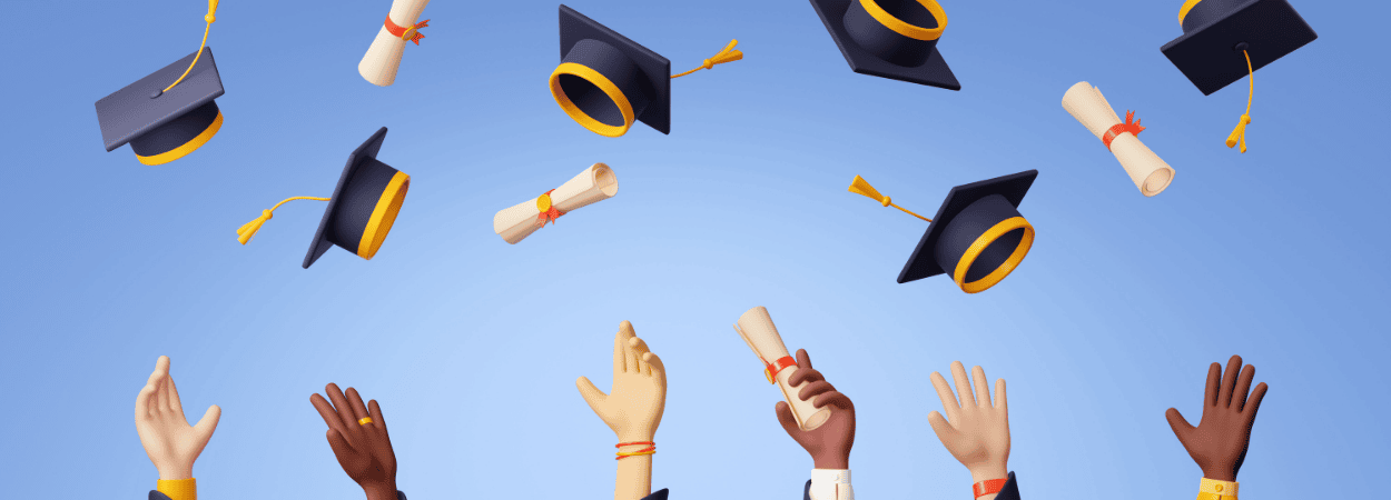 graduation cap in the air