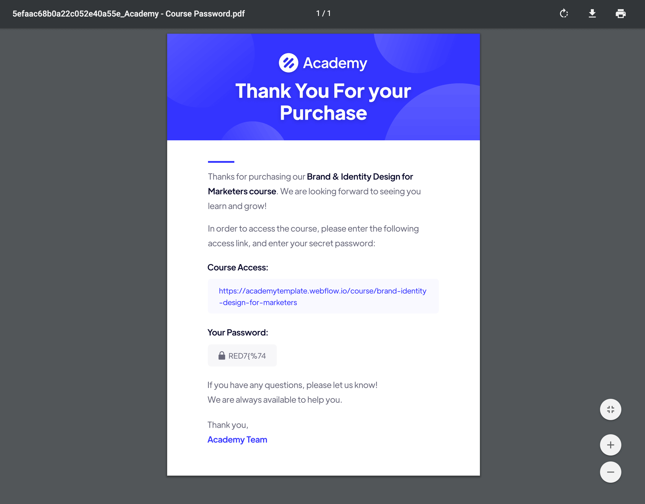 Course Password - Academy Webflow Template