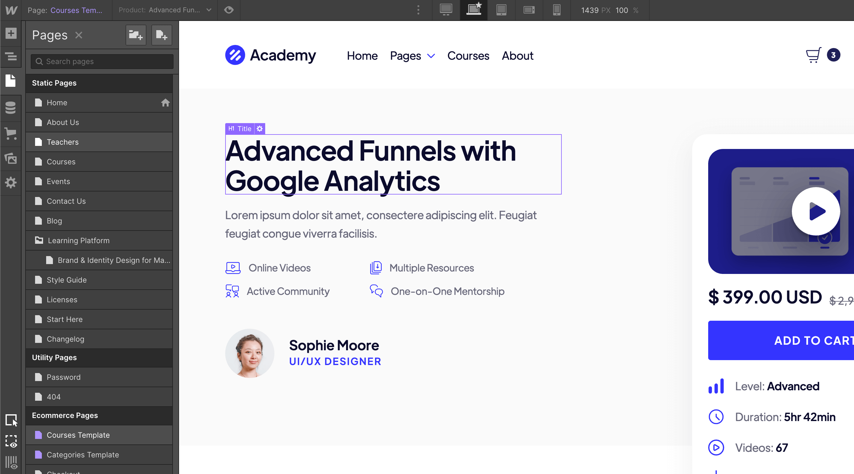 eCommerce Page - Academy Webflow Template