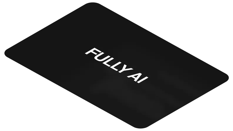 A black tilted card with the white text 'FULLY AI' centered, representing an AI feature label.