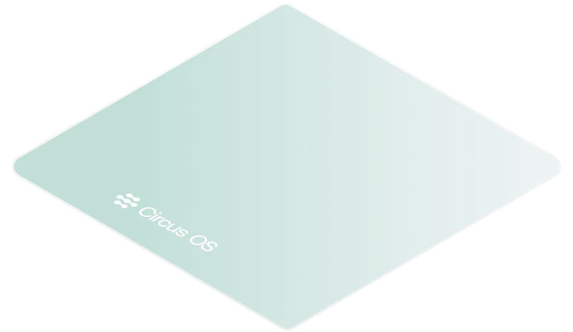 Minimalist icon for Circus OS displayed on a soft green diamond-shaped background, representing the proprietary operating system used in CIRCUS Group robotic kitchen systems.