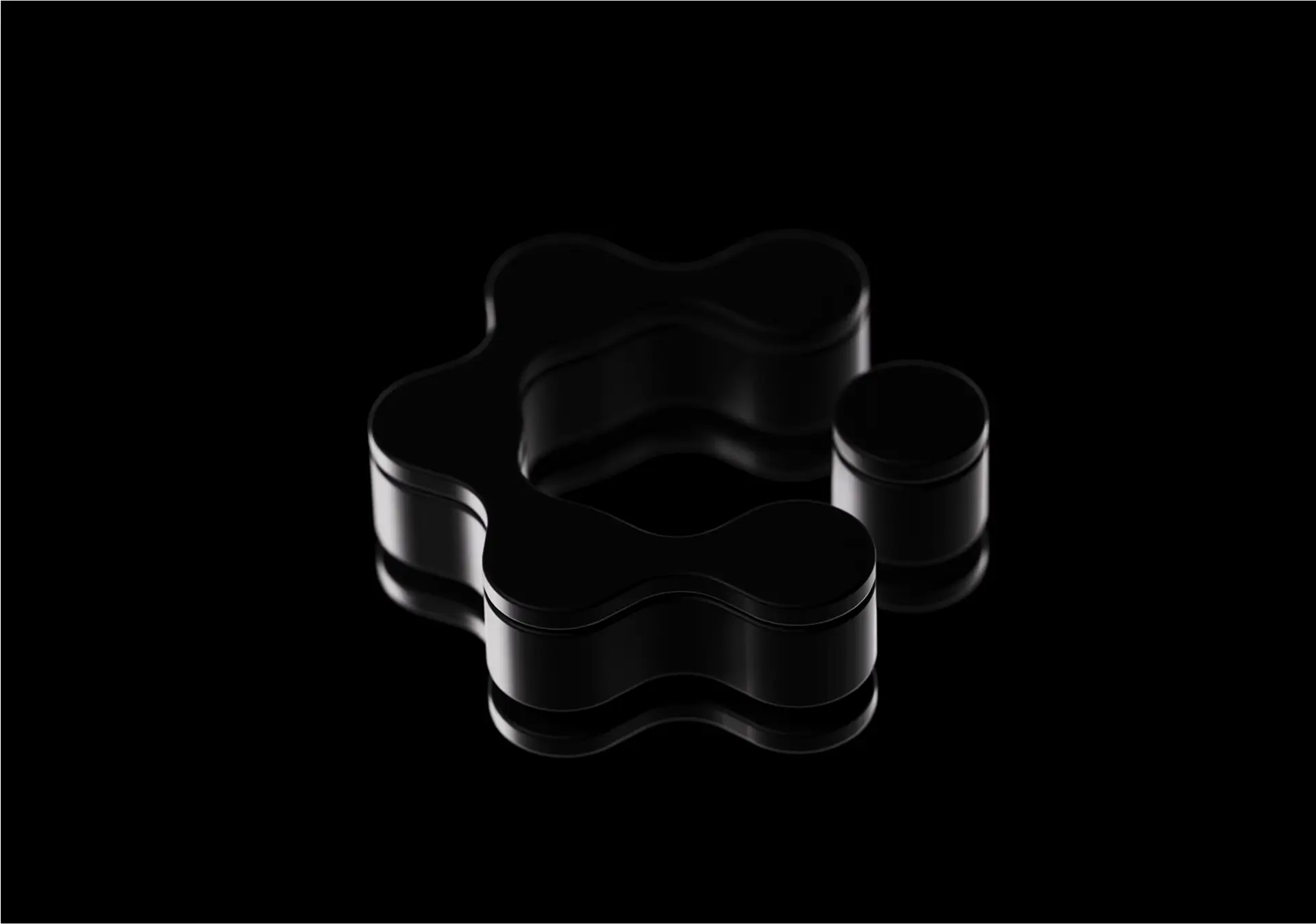 3D render of the CIRCUS Group logo in glossy black, displayed on a reflective black surface with dramatic lighting for a premium visual effect