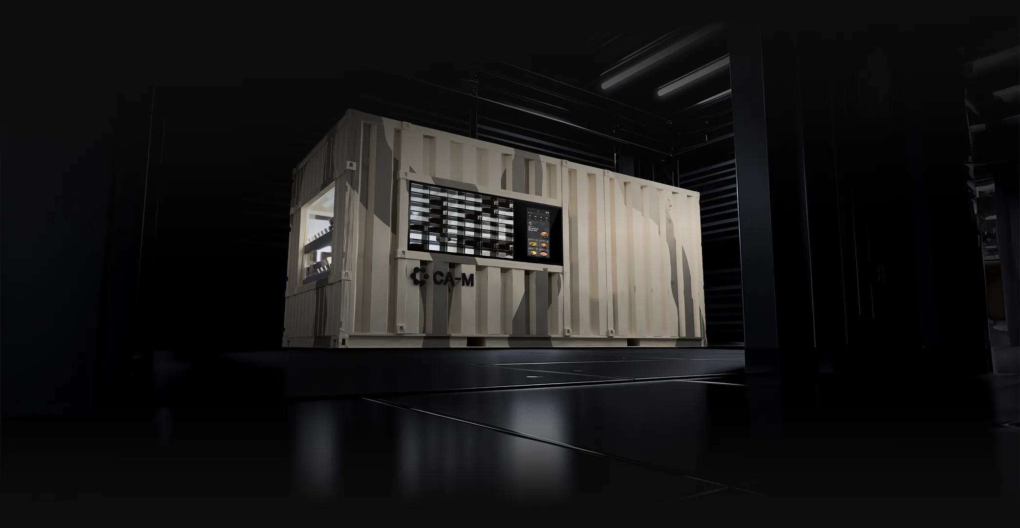 CA-M autonomous containerized robotic kitchen by Circus Group showcased in a modern high-tech environment