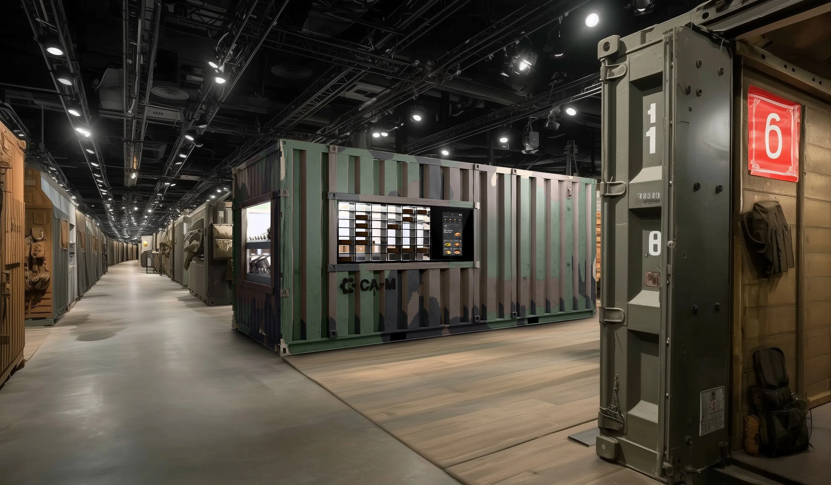 CA-M containerized robotic kitchen by Circus Group designed for military catering and autonomous food service in the field