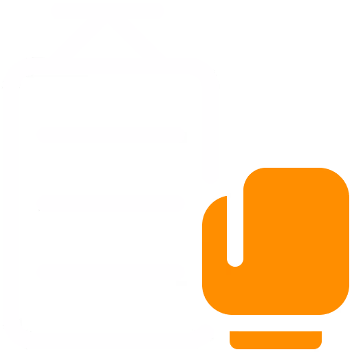 Weißes Handbuchsymbol neben einem orangefarbenen Boxhandschuh auf schwarzem Hintergrund.