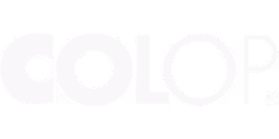 COLOP brand logo in white letters on a transparent background.