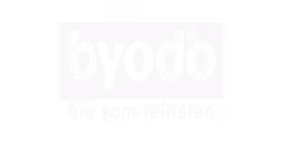 Schwarz-weißer byodo Schriftzug mit Slogan bio vom feinsten darunter.