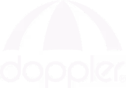 Doppler logo with a stylized arch above the text in white on a black background.