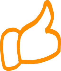 Orange outline of a thumbs-up hand gesture on transparent background.