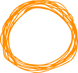 Hand-drawn orange circle with uneven, rough strokes on a transparent background.