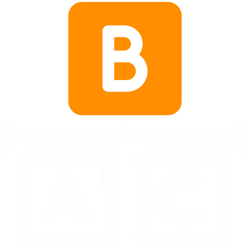 Orange block with letter B above connected blocks with letters A and C in white.