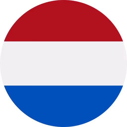 Runde Flagge der Niederlande mit horizontalen Streifen in Rot, Weiß und Blau.