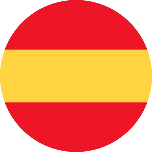 Runder Kreis mit Spaniens Flaggenfarben: rote obere und untere Streifen und ein gelber mittlerer Streifen.