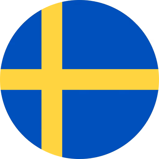 Runde schwedische Flagge mit gelbem Kreuz auf blauem Hintergrund.