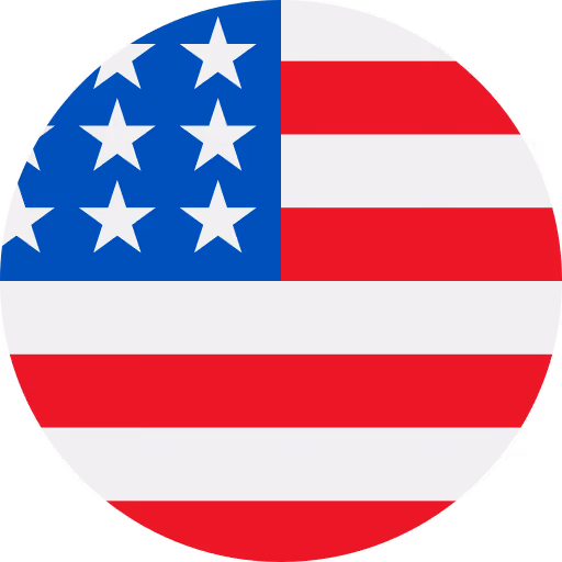 Rundes Symbol der Flagge der Vereinigten Staaten mit roten und weißen Streifen und weißen Sternen auf blauem Feld.