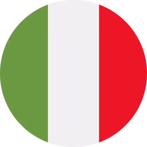 Kreis mit der Flagge Italiens in Grün, Weiß und Rot vertikal gestreift.