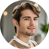 Circular portrait avatar of a man on a dark neutral background.