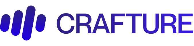 CRAFTURE wordmark with a waveform icon on a transparent background.