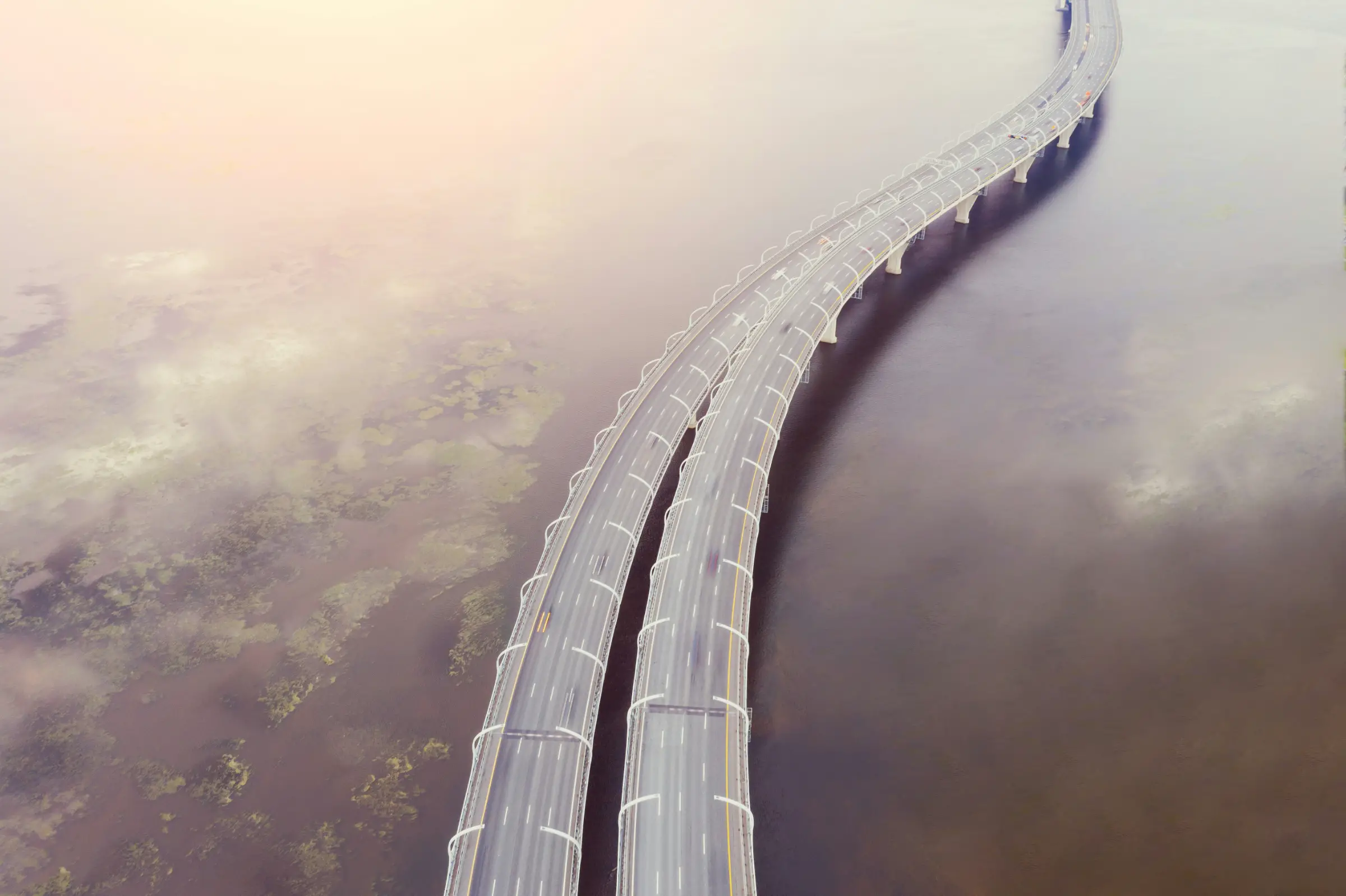 Long highway bridge over river representing dependable fleet hire and project-ready vehicle solutions in Australia