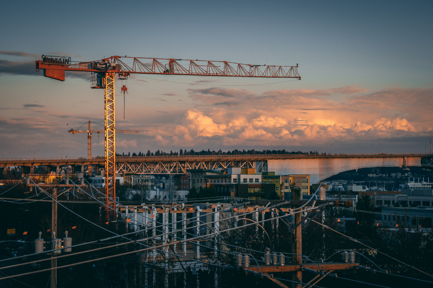 Construction crane on building site