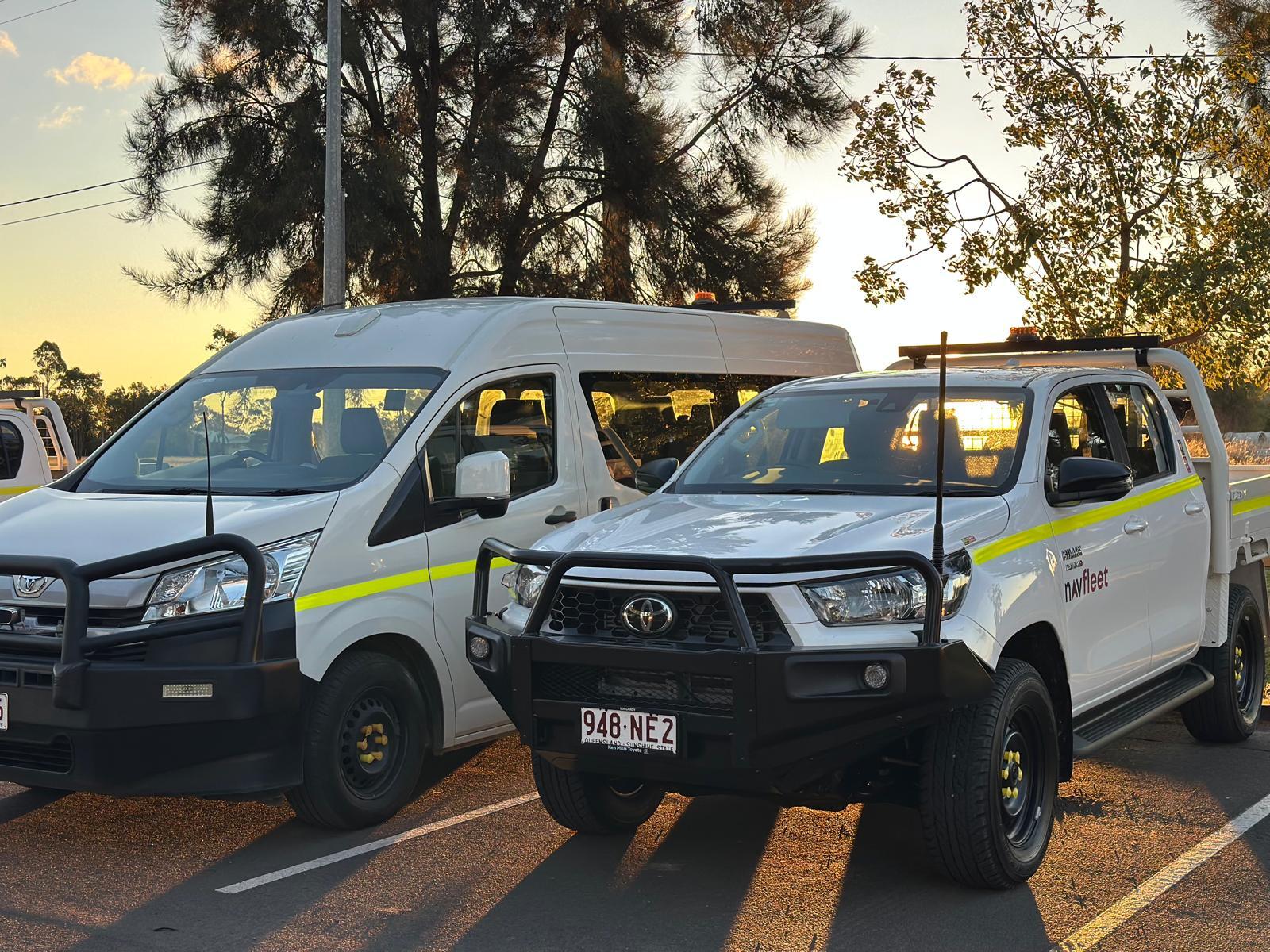 Project fleet vehicles at worksite
