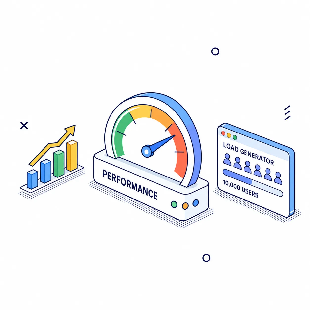 A load and performance testing dashboard with metrics graphs