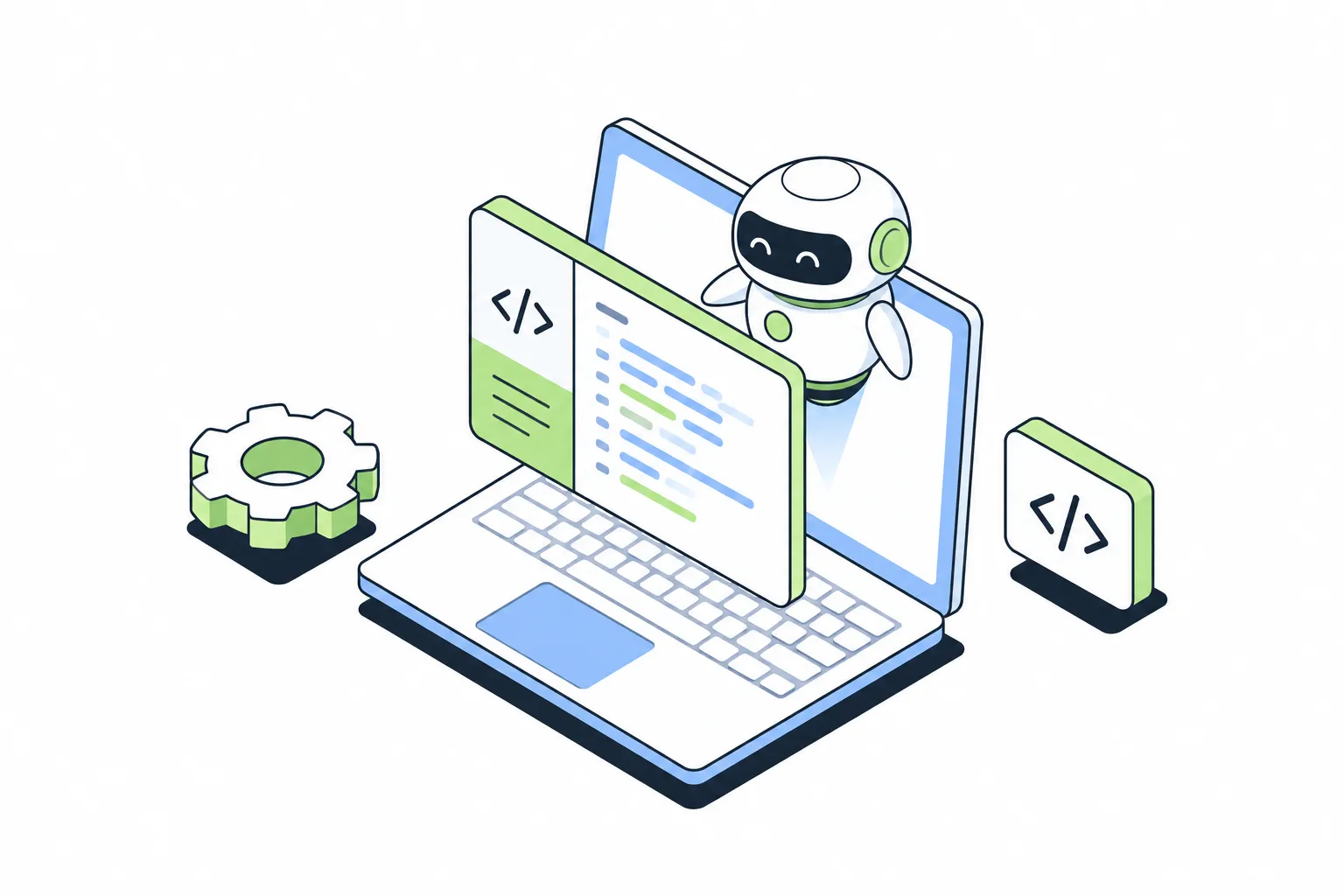 Engineers pair-programming at a large monitor with architecture diagrams