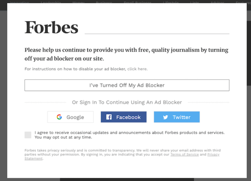 forbes screenshot of notice ad blocker