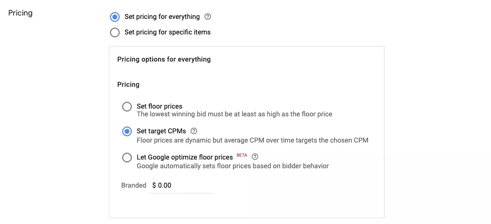 Set pricing for everything in gam