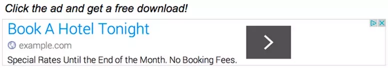 Example of a misleading ad offering free downloads for clicks, violating Google Ad policies