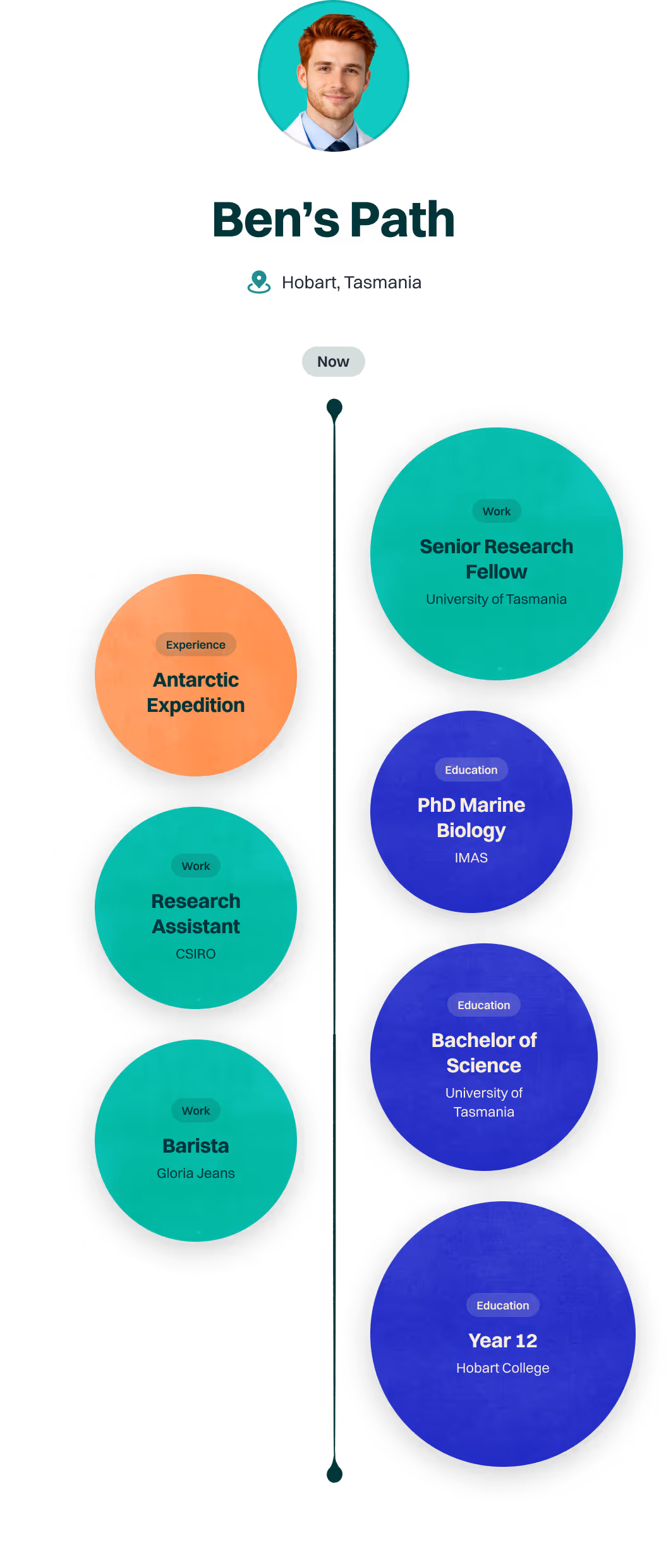 Ben Jones' path showing work, education, and experience events