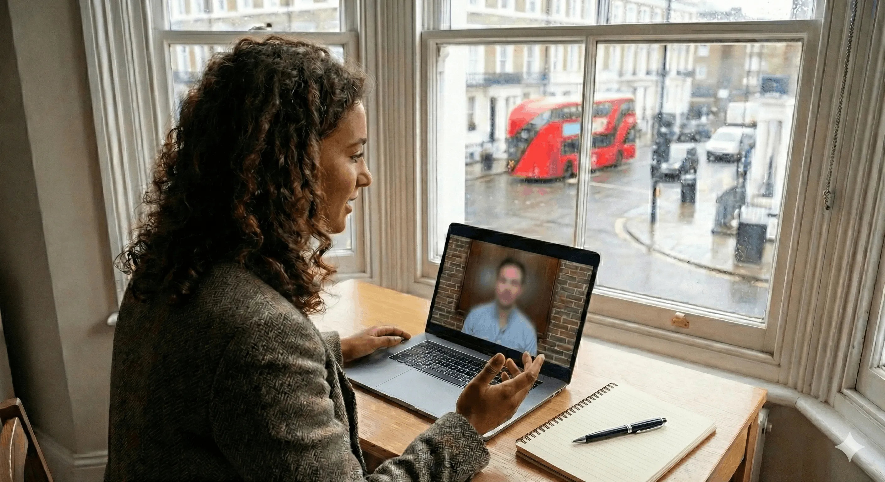 A British high school student doing a virtual interview with a US University.