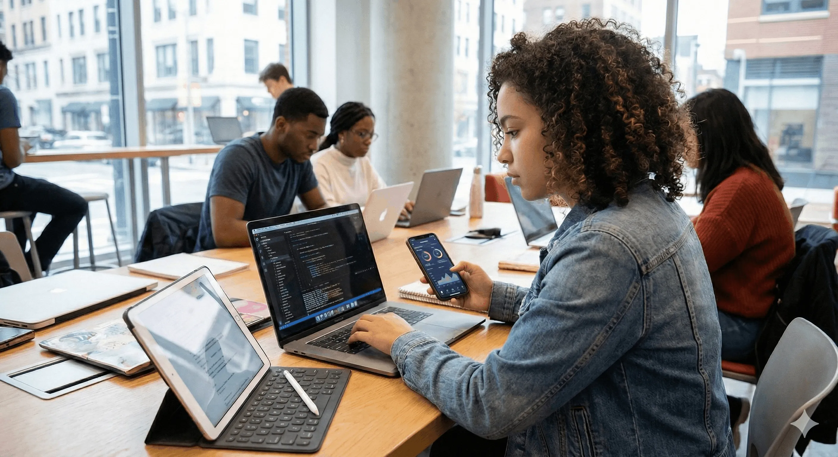 A high school student working on her computer to improve her digital literacy skills.