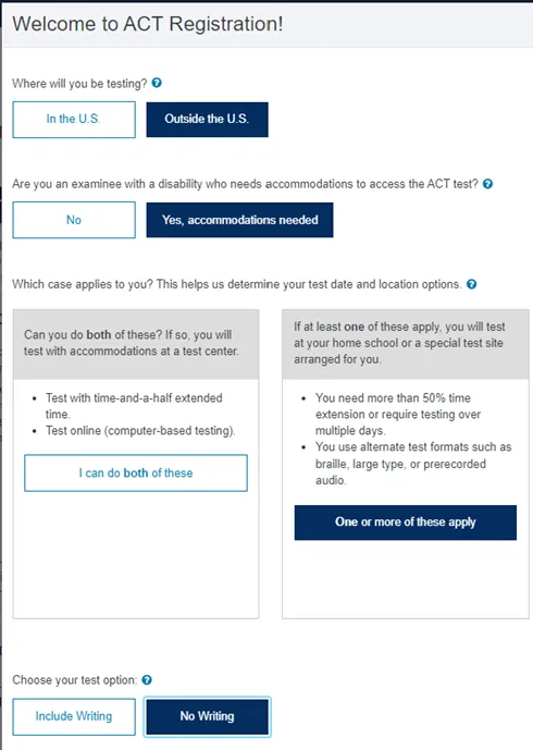 ACT Accommodations Registration