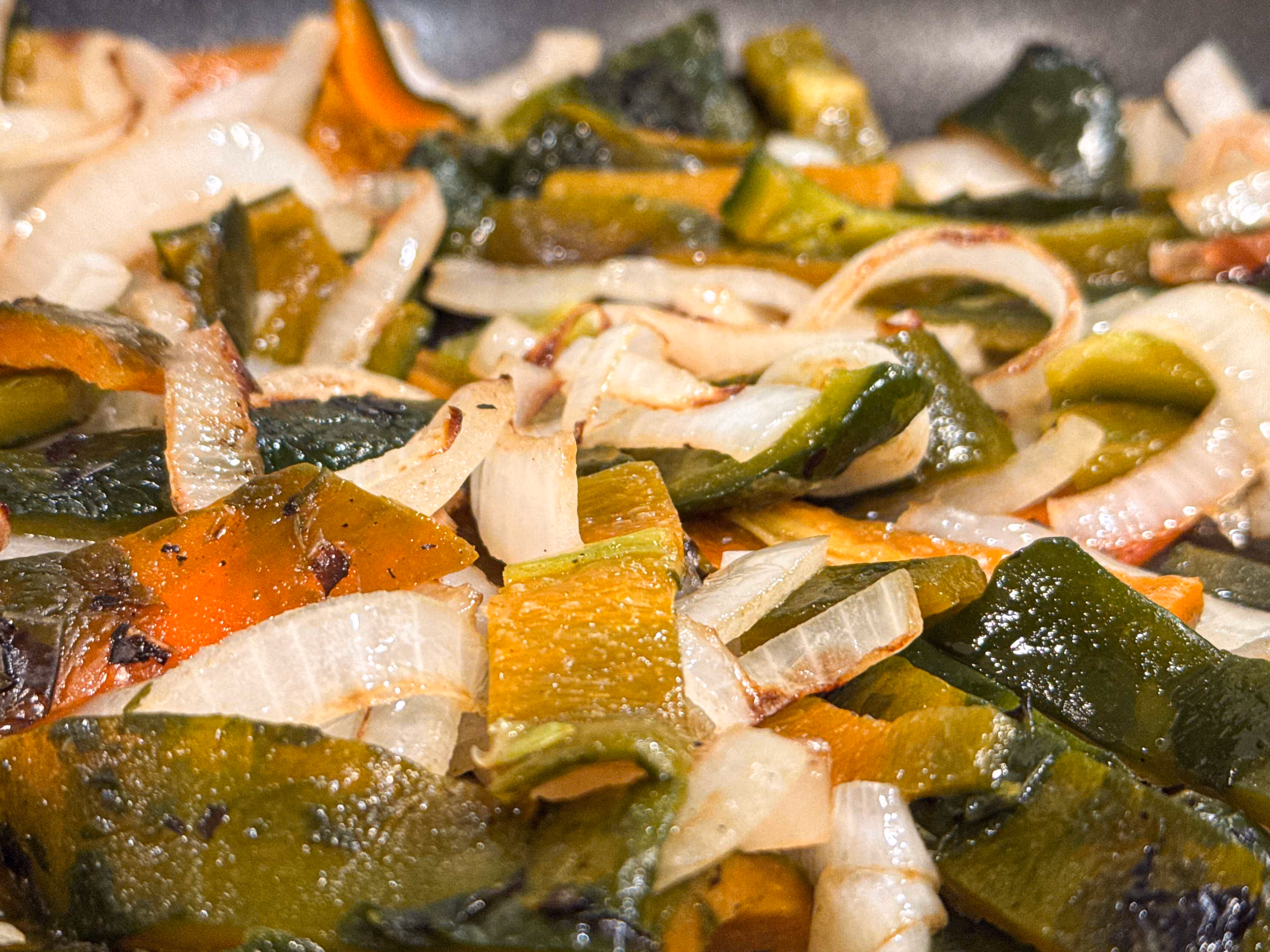 Prepared rajas in a skillet.