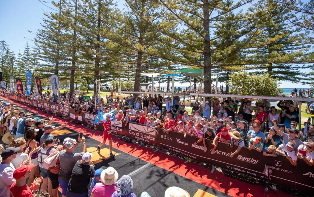 Spectators lining a finish chute
