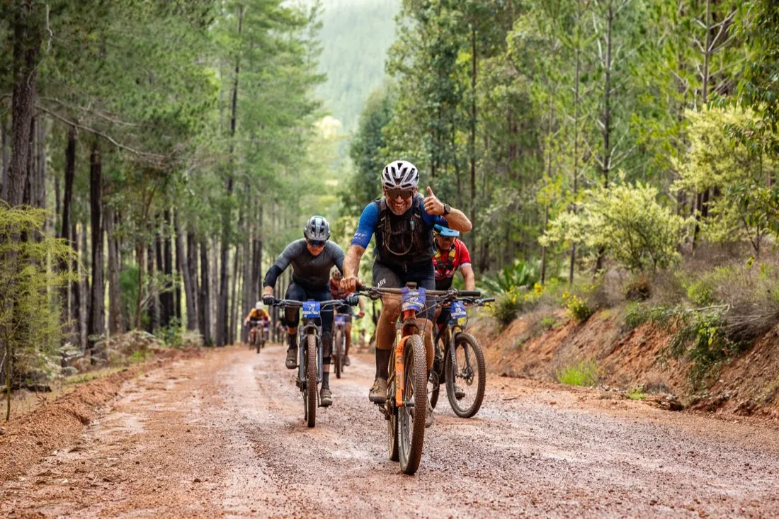A rider climbing through the jarrah forest at the Dwellingup 100