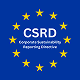 Logo with yellow stars arranged in a circle around the letters 'CSRD' and the text 'Corporate Sustainability Reporting Directive' on a blue background.