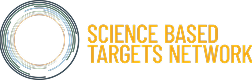 Logo of Science Based Targets Network with concentric circular lines in blue and yellow beside the organization name in bold yellow text.