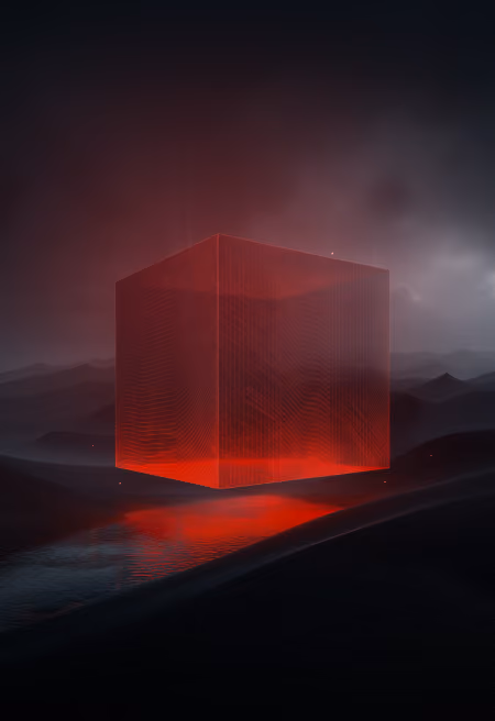 Red glowing cube in dark scene