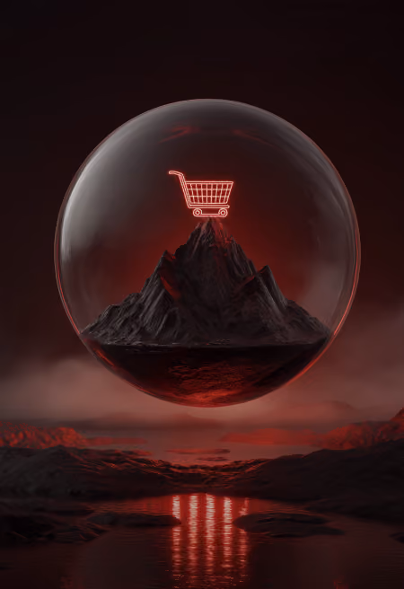 Red glowing sphere on rocky surface