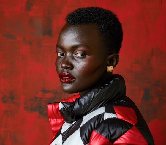 Portrait against red background