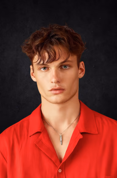 Person wearing a red shirt, studio portrait