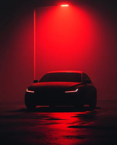 Sports Car With Red Theme Backround