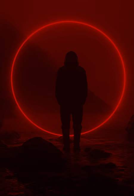 Silhouette inside red glowing circle