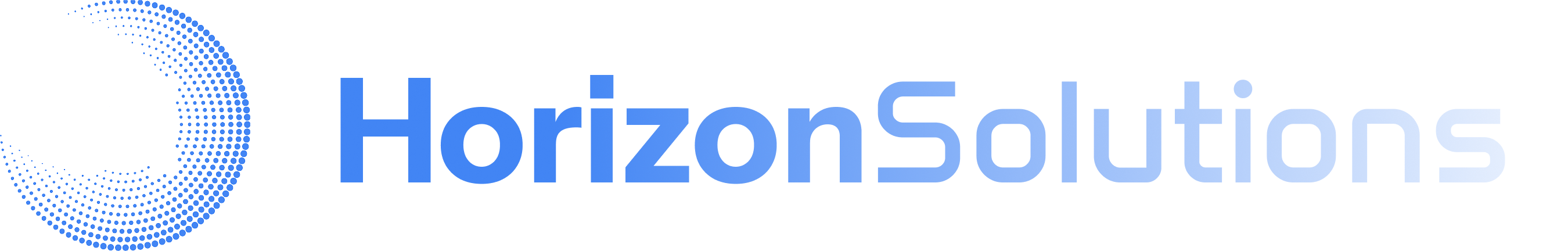 Horizon Solutions logo with a stylized letter H inside a dotted blue circular pattern.